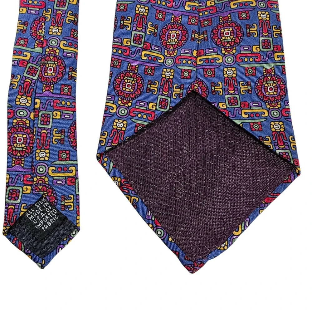 Christian Dior Mens Silk Jacquard Pattern Tie‎ Purple Green Geometric Designer